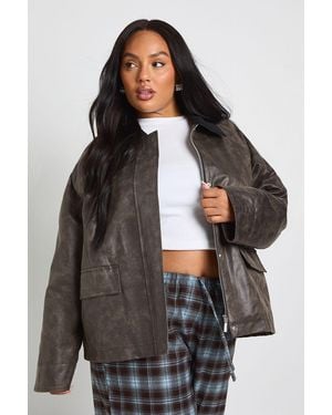 Boohoo Plus Stitch Detail Collared Jacket - Grey