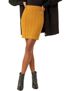Roman Cable Knitted Elastic Waist Skirt - Yellow