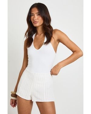 Boohoo Stripe Linen Look Tailored Shorts - White