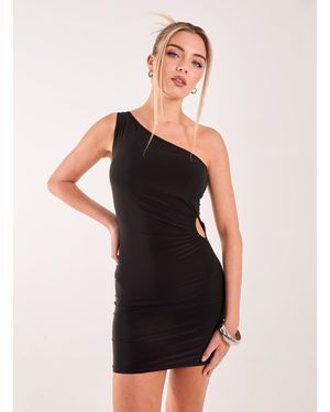 Pink Vanilla One Shoulder Keyhole Mini Dress - Black