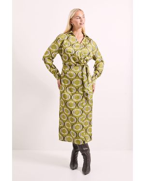 PRINCIPLES Printed Tie Waist Button Detail Shirt Dress - Metallic