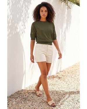 D.u.s.k Crochet Sleeve Knit Top - Green