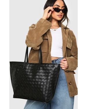 Boohoo Woven Leather Look Tote Bag - Black