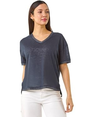 Roman Metallic Trim V-Neck T-Shirt - Blue