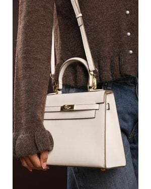 Where's That From Wheres 'Lluvia' Top Handle Satchel Mini Tote Bag With Turn-Lock Closure - Natural