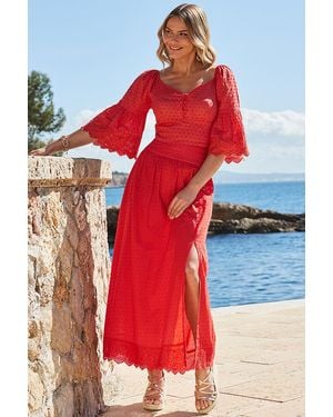 Sosandar Embroidered Midi Skirt With Broderie Trim