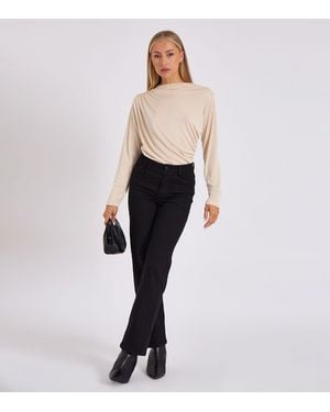 Gini London Diamante Stud Cowl Front Bodysuit - Natural