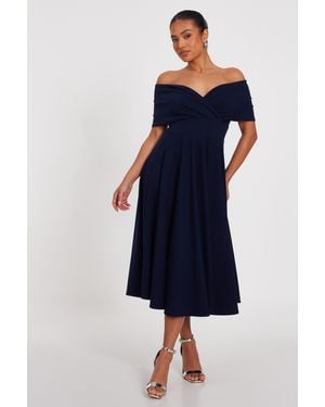 Quiz Petite Bardot Midi Dress - Blue