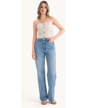 Hiccup Sweetheart Neck Buttoned Bandeau Crop Top - Blue