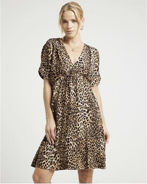 River Island Skater Mini Dress Leopard Print Viscose - White