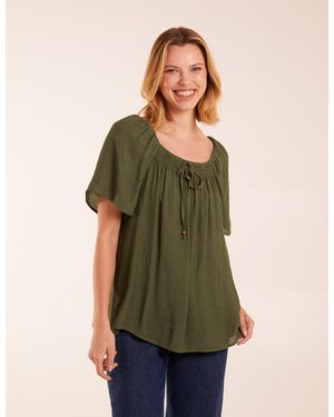Blue Vanilla Milkmaid Shirred Swing Top - Green