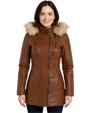 Infinity Leather Quilted Parka Jacket-Bowen Lamb Leather - Brown