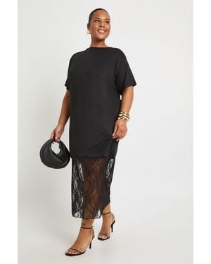 Boohoo Plus Lace Detail Midaxi T-Shirt Dress - Black