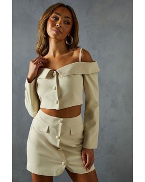 MissPap Tailored Bardot Button Down Top - Natural
