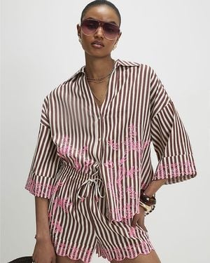 River Island Shirt Cotton Blend Stripe Toucan Viscose - Brown