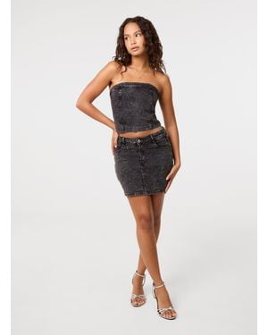 Pink Vanilla Diamante Denim Mini Skirt - Black