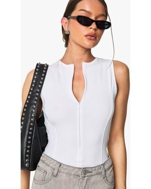 Boohoo Rib Zip Through Sleeveless Top - White