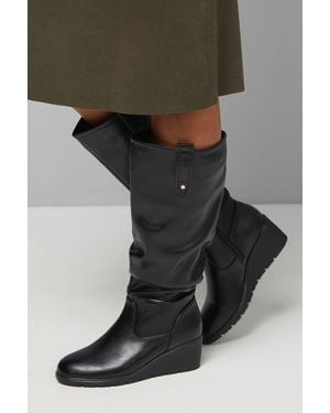 Good for the Sole Laura Comfort Ruche Medium Casual Wedge Knee Boots - Black