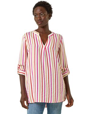 Roman Vertical Stripe Pleat Detail Top - Red