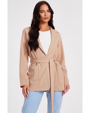 Quiz Tie Waist Blazer - Natural