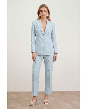 Oasis Floral Embroidered Tailored Blazer - Blue