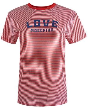 Moschino Love And Striped T-Shirt Logo Cotton - Pink