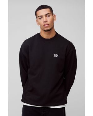 BoohooMAN Oversized B Embroidered Sweatshirt - Black