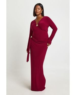 Boohoo Plus Drape Trim Detail Maxi Skirt - Red