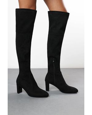Where's That From Wheres 'Sonya' Suede Block Heel Over The Knee Boots - Black