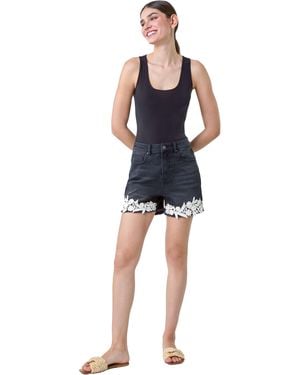 Roman Lace Detail Denim Stretch Shorts - Blue