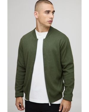 BoohooMAN Regular Fit Smart Knitted Bomber Jacket - Green