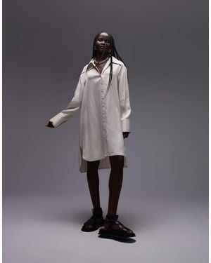 TOPSHOP Premium Satin Mini Shirt Dress With Step Hem - Grey