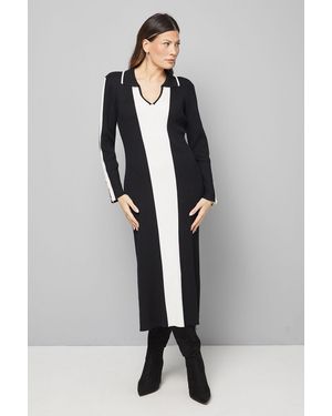 Wallis Colour Block Knitted Midi Dress - Blue