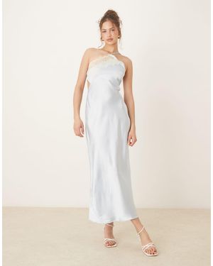 ASOS Asymmetric Strappy Lace Slip Midi Dress - Natural