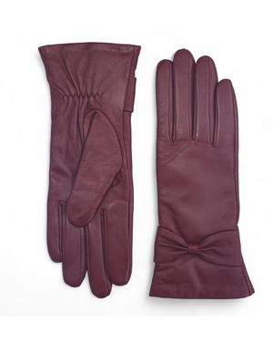 Infinity Leather Burgundy Italian Soft Wool Lining Winter Bow Design Driving Gloves - Purple