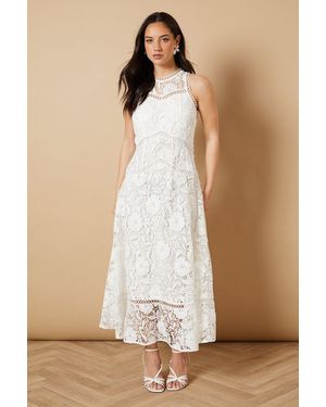 Oasis Lace Detail High Neck Midi Dress - Natural