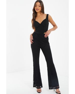 Quiz Lace Flared Leggings - Black