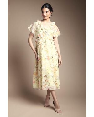Wallis Floral Ruffle Tie Front Maxi Dress - Natural