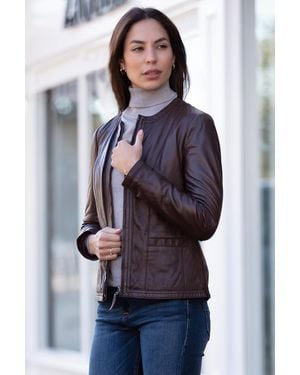Ashwood Leather 'Liona' Collarless Jacket - Blue
