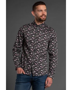 Nines Cotton Floral Print Long Sleeve Shirt - Grey