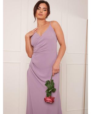 Chi Chi London Petite Ruched Wrap Midi Dress - Purple