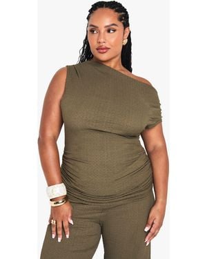 Boohoo Plus Asymmetric Crinkle Top - Green