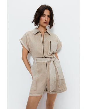 Warehouse Utility Pocket Detail Playsuit - Natural