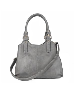 Woodland Leathers Handbag Multi Pocket Tote Shoulder Bag - Grey