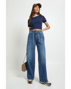 Boohoo Elasticated Wide Leg Tie Waist Jean - Blue