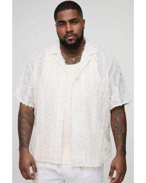 BoohooMAN Plus Tufted Stripe Relaxed Fit Shirt - White