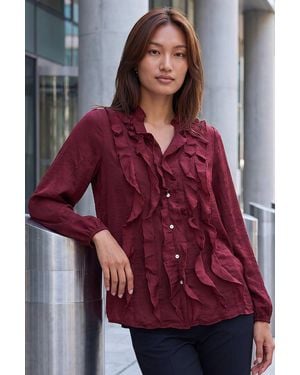 Roman Ruffle Front Satin Top - Red