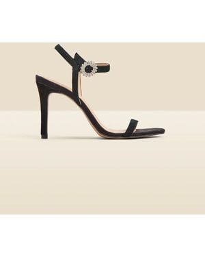 Sosandar Suede Diamante Buckle Square Toe Sandal - Natural