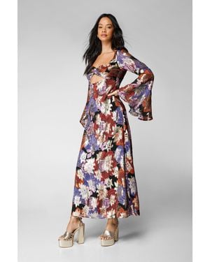 Nasty Gal Floral Metallic Ruched Bust Maxi Dress - White