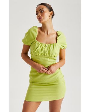 Urban Bliss Linen Lace Up Back Mini Dress - Green